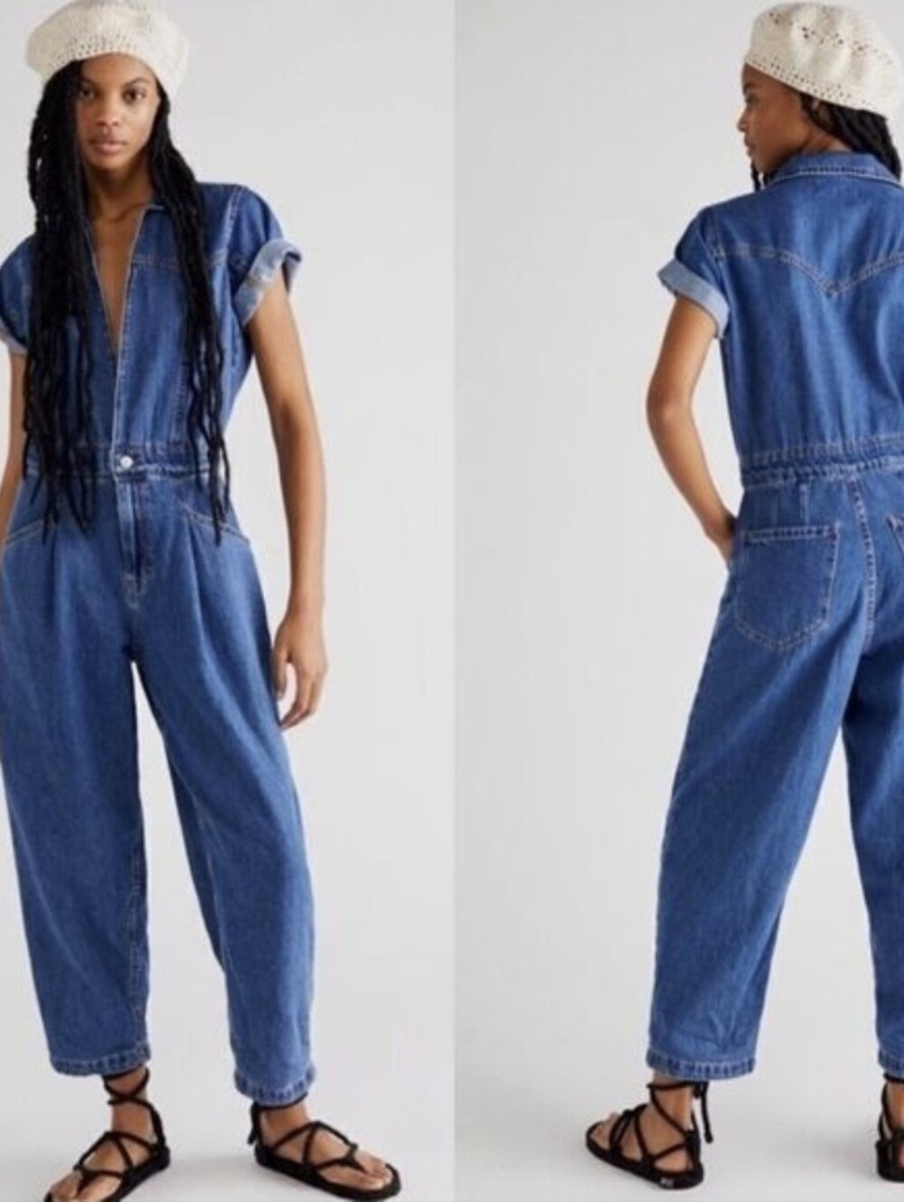 Free People Blue Utility Jumpsuit Size S